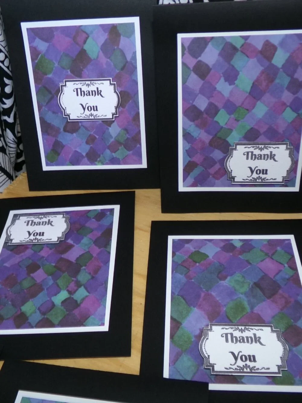 Set of 12 Black/Blue/Purple Notecards - Handmade